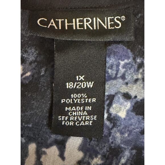 Catherines Top Womens 1X Blue Black Artsy Abstract Blouse Asymmetrical Flowy - Picture 5 of 10